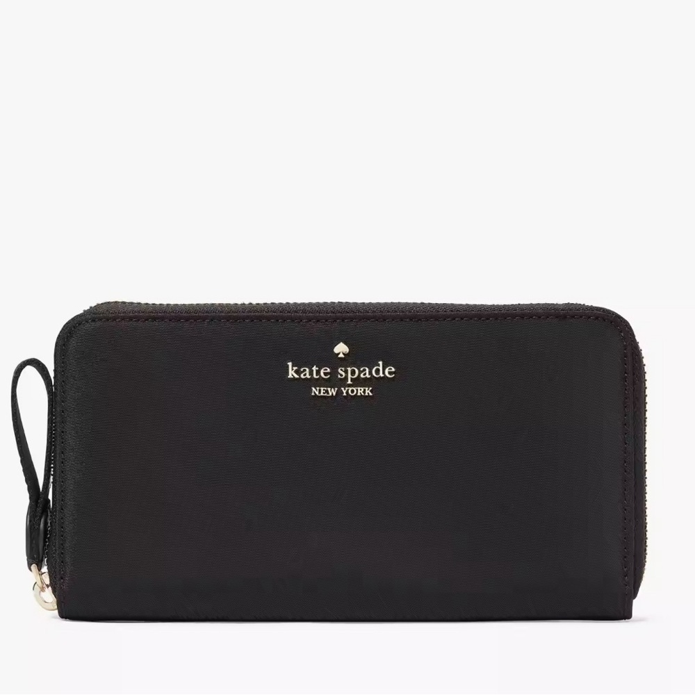 Kate spade large black nylon zip around wallet New unused